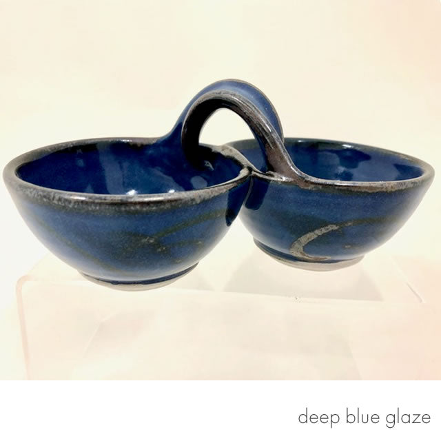 double bowl deep blue glaze